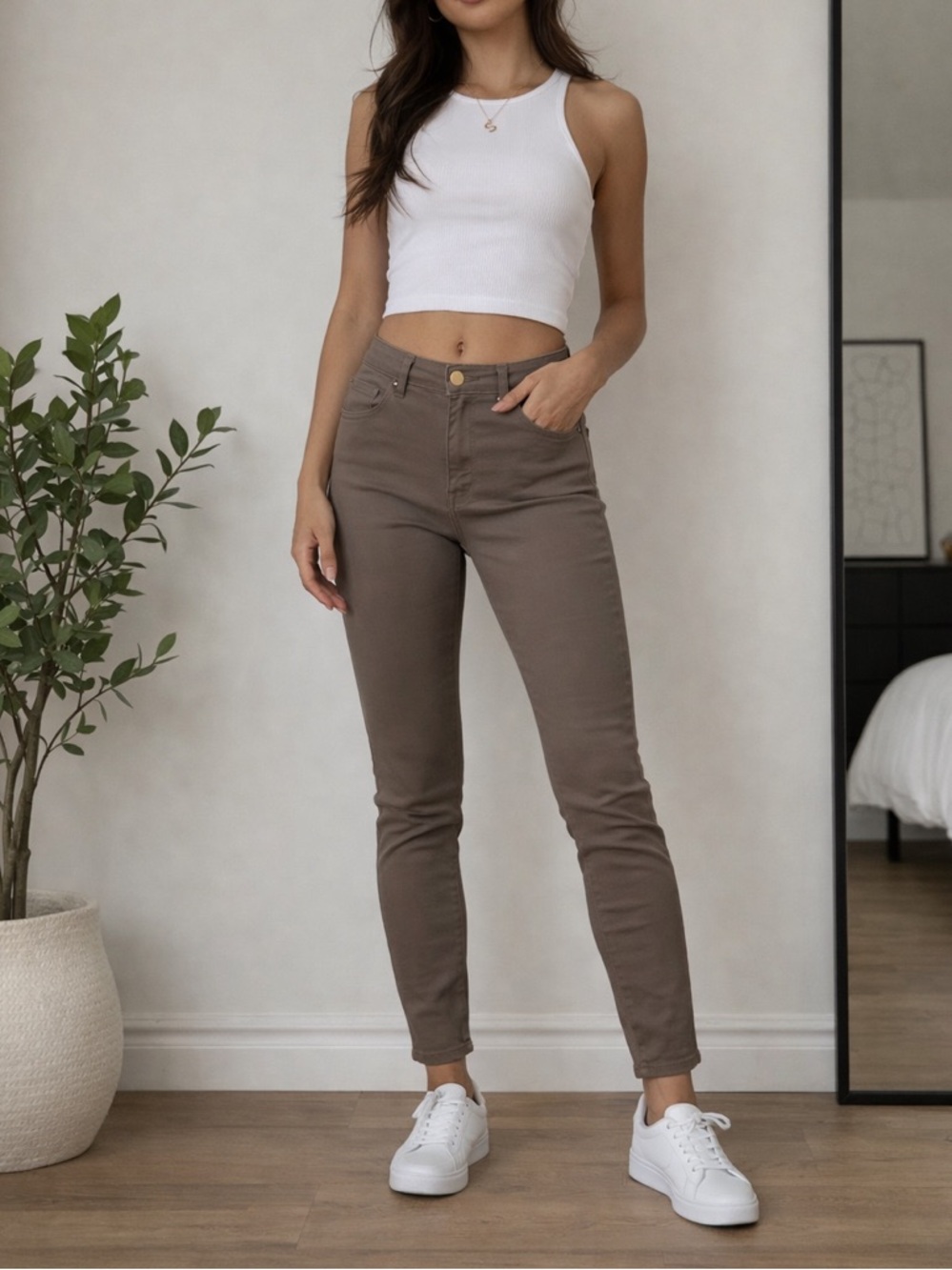 Tinsel Taupe Skinny Jeans High Rise Stretch Size 28 Neutral Brown Pants